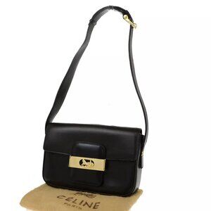 CELINE Horse Carriage Logo Shoulder Bag Leather Brown Gold 32EE092